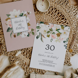 Invitation Élégant Magnolia   White and Blush 30th Birthday