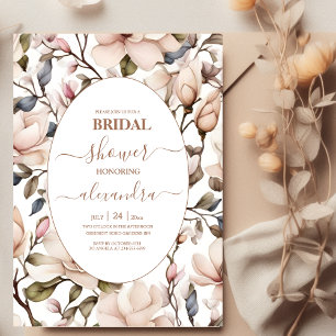 Invitation Elégant Magnolias rose et Fête des mariées verte