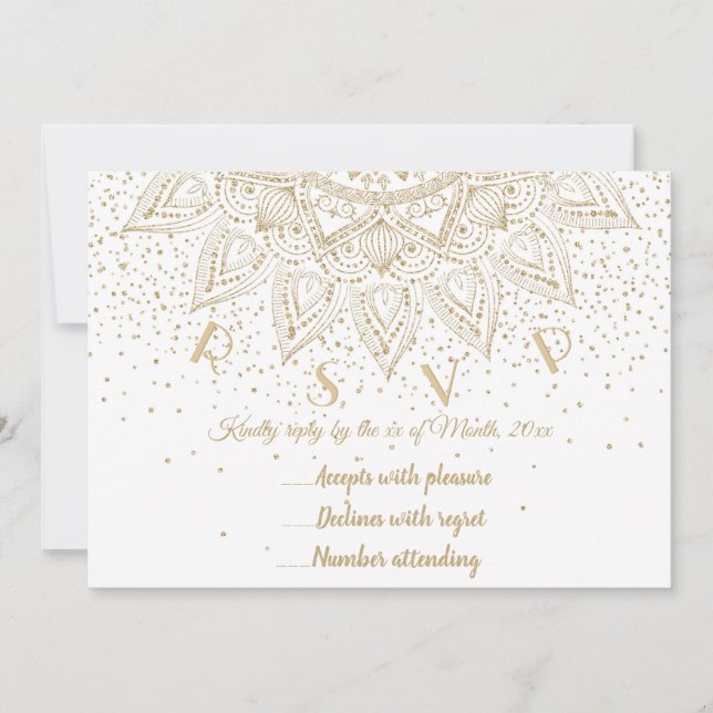 Invitation Elégant Mandala Confetti Design Or (Devant)
