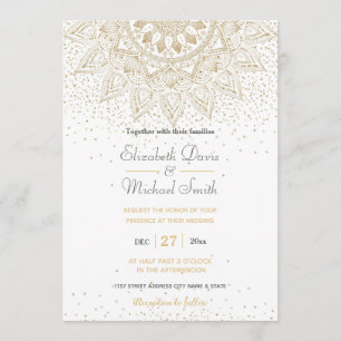 Invitation Elégant Mandala Confetti Design Or