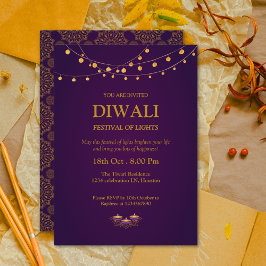 Invitation Élégant Mandala Diyas violet doré Diwali