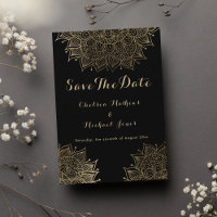 Elégant mandala floral or noir Enregistrer la date