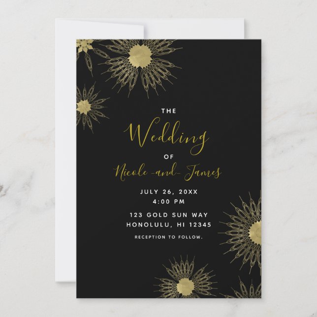 Invitation Elégant Mandala Gold Deco Floral Black Mariage (Devant)