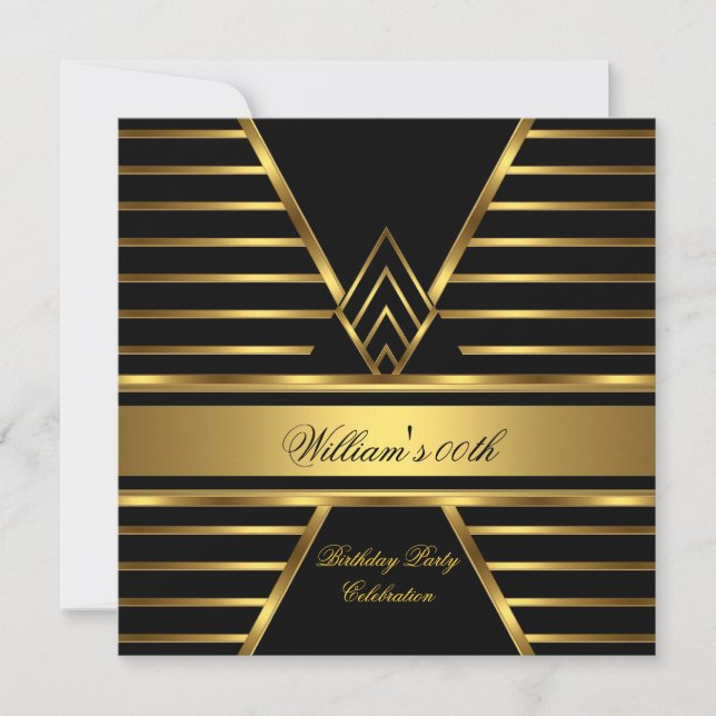 Invitation Élégant Mans Black Gold Stripe Anniversaire Hommes (Devant)
