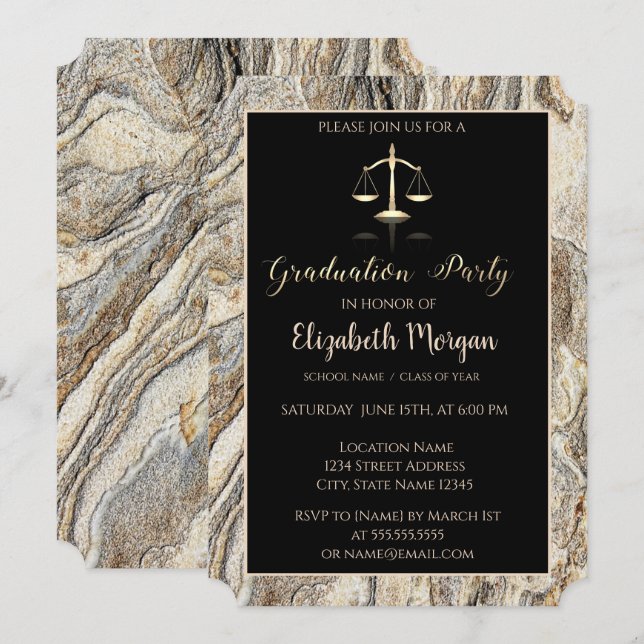 Invitation Élégant Marble Stone Law School Graduation Party (Devant / Derrière)