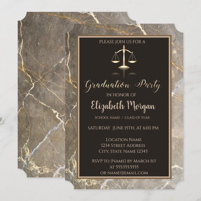 Invitation Élégant Marble Stone Law School Graduation Party (Devant / Derrière)