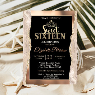 Invitation Élégant Marbre Cuivre Paillettes Sweet 16