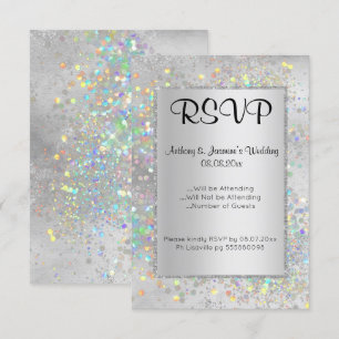 INVITATION ELEGANT MARBRE D'ARGENT HOLOGRAPHIQUE RSVP