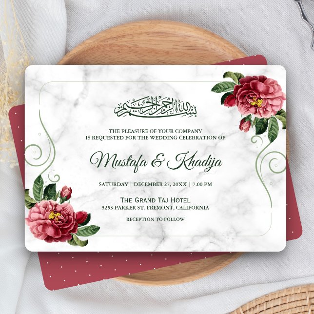 Invitation Élégant marbre rose floral Mariage musulman islami (Créateur téléchargé)