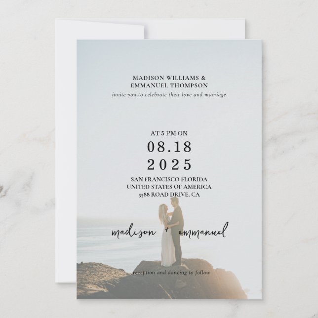 Invitation Élégant Mariage 2 Vellum Photo Overlay (Devant)