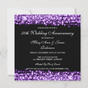 Invitation Élégant Mariage Anniversaire Fête Étincelle Purple