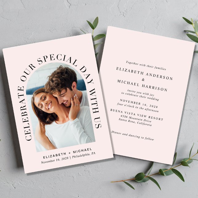 Invitation Élégant Mariage Arch Photo rose (Créateur téléchargé)