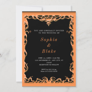 Invitation Elégant Mariage Art déco noir et orange