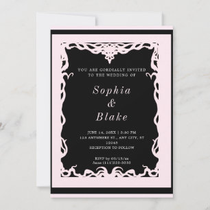 Invitation Elégant Mariage Art déco noir et rose pâle
