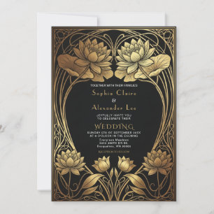 Invitation Élégant Mariage Art Nouveau Inspiré par le Lotus