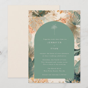 Invitation Élégant Mariage aux Feuilles de Palmier Tropicales