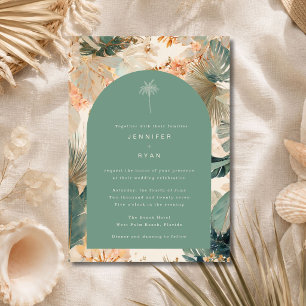 Invitation Élégant Mariage aux Feuilles de Palmier Tropicales
