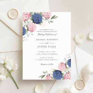 Invitation Élégant mariage aux fleurs de hortensia rose et bl