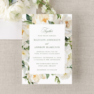 Invitation Élégant Mariage aux Pivoines Blanches