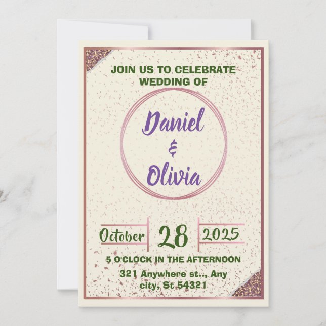 Invitation élégant mariage Beige, Rose Gold Frame Circulaire (Devant)