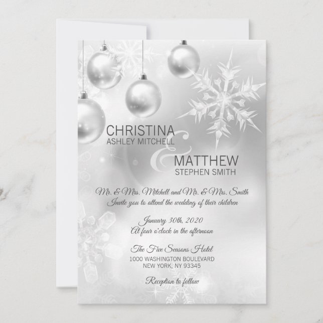 Invitation Élégant MARIAGE blanc de Snowflakes Winter Wonderl (Devant)