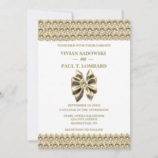Invitation Élégant Mariage blanc diamant or
