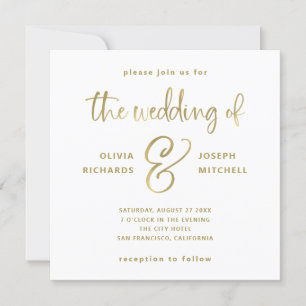 Invitation Élégant Mariage blanc et or Faux