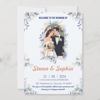 Invitation Élégant mariage blanc, rose, bleu et vert