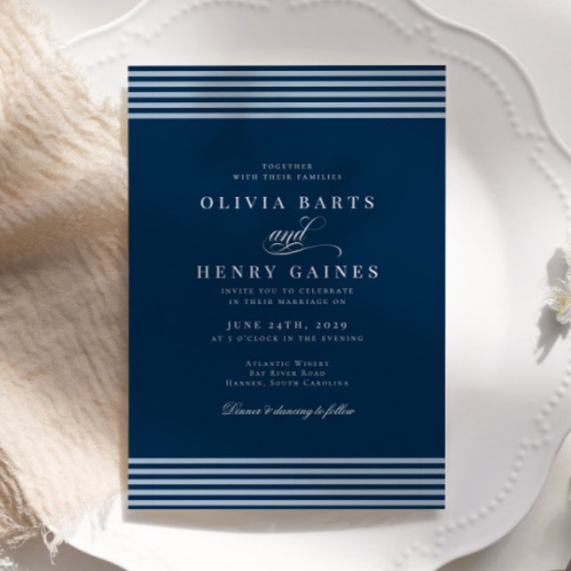 Invitation Elégant Mariage Bleu Bleu Bleu Bord De Mer (Créateur téléchargé)