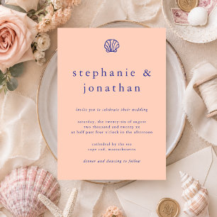 Invitation Elégant Mariage bleu marine de pêche côtière