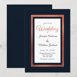 Invitation Élégant Mariage bleu marine moderne et cuivre