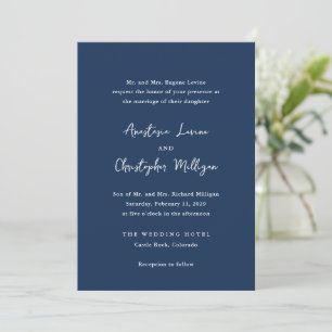 Invitation Élégant Mariage bleu propre de la marine