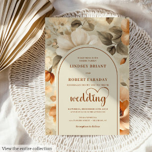 Invitation Élégant Mariage Bohème Fleurs de Terre Cuite et Sa