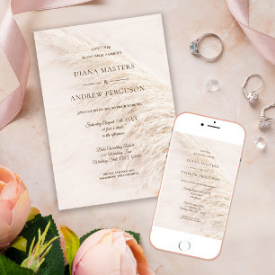 Invitation Élégant Mariage Bohème Rustique à l'Herbe de Pampa