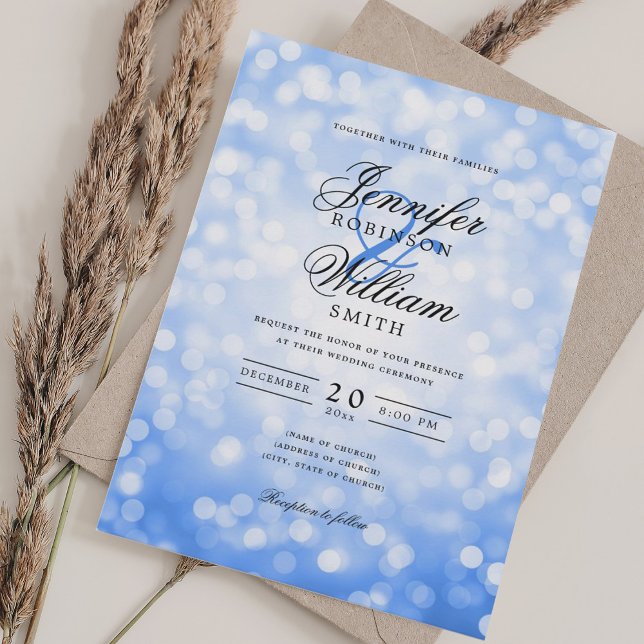 Invitation Elégant mariage Bokeh éclaire Romantique Marine Bl (Elegant Wedding Bokeh Lights Romantic Navy Blue Invitation)