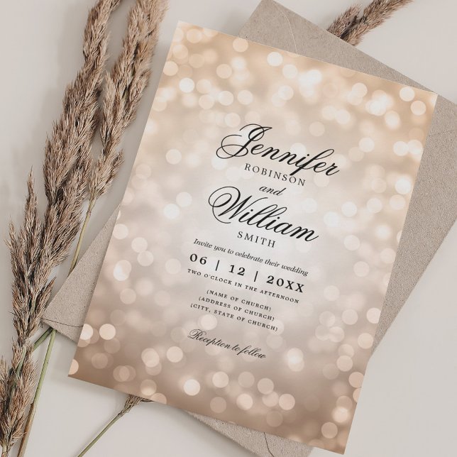 Invitation Elégant Mariage Bokeh Lights Romantique Rose Gold (Elegant Wedding Bokeh Lights Romantic Rose Gold Invitation)