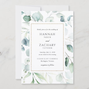 Invitation Élégant mariage botanique à l'aquarelle verdoyante
