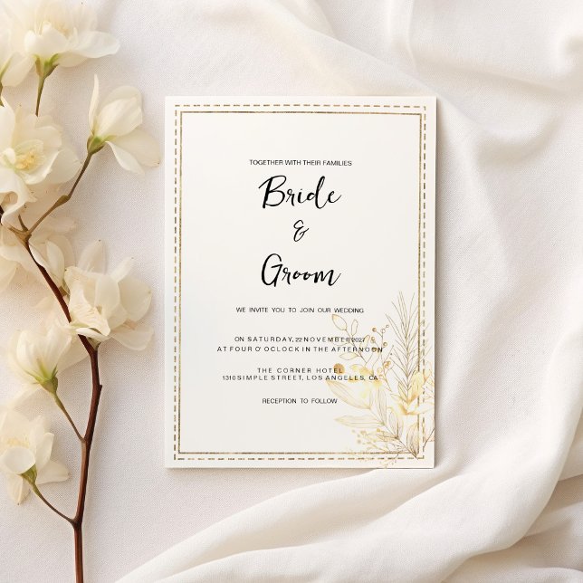 Invitation Élégant Mariage botanique blanc or floral (Elegant botanical white gold floral Wedding)