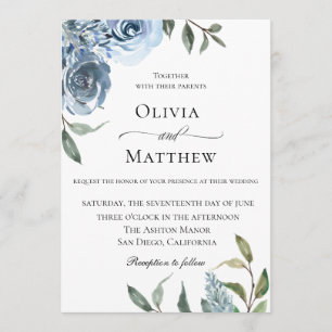 Invitation Elégant Mariage botanique bleu Dusty