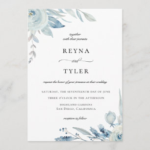 Invitation Elégant Mariage botanique bleu Dusty
