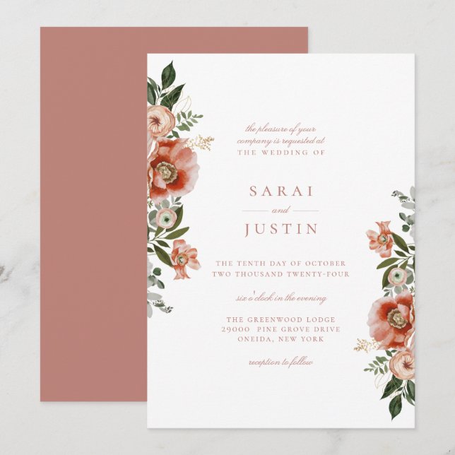 Invitation Élégant Mariage botanique d'automne (Devant / Derrière)