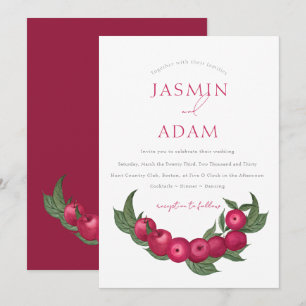Invitation Élégant mariage botanique rouge canneberge