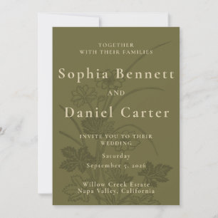 Invitation Élégant mariage botanique vert olive
