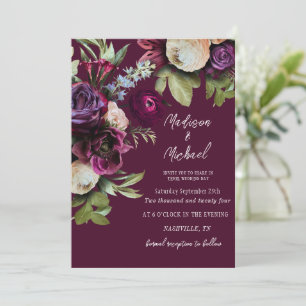 Invitation Élégant Mariage Bourgogne Floral Peonies