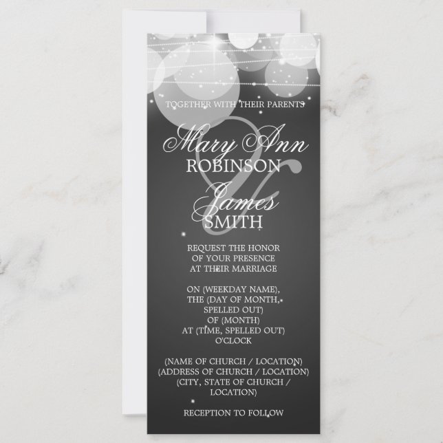 Invitation Elégant mariage brillant et éclatant noir (Devant)