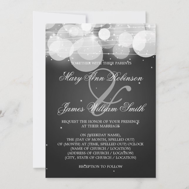 Invitation Elégant mariage brillant et éclatant noir (Devant)