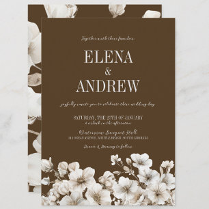 Invitation Élégant Mariage Brown et blanc
