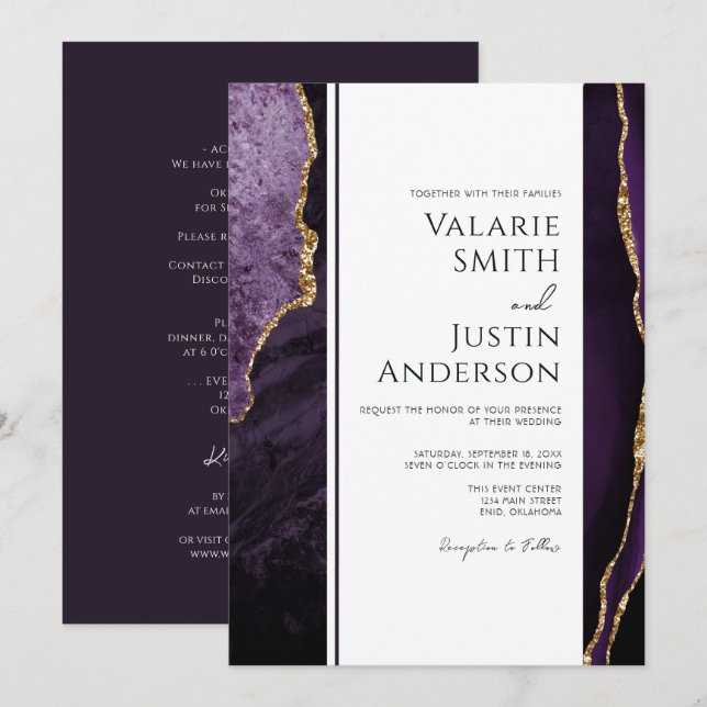 Invitation Élégant Mariage budget d'âge violet tout en un (Devant / Derrière)