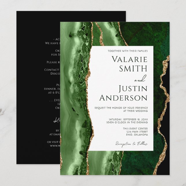 Invitation Élégant Mariage budgétaire vert émeraude tout en u (Devant / Derrière)