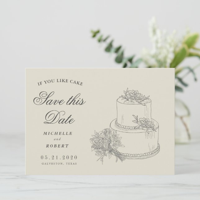 Invitation Élégant Mariage Cake Photo Enregistrer La Date (Debout devant)